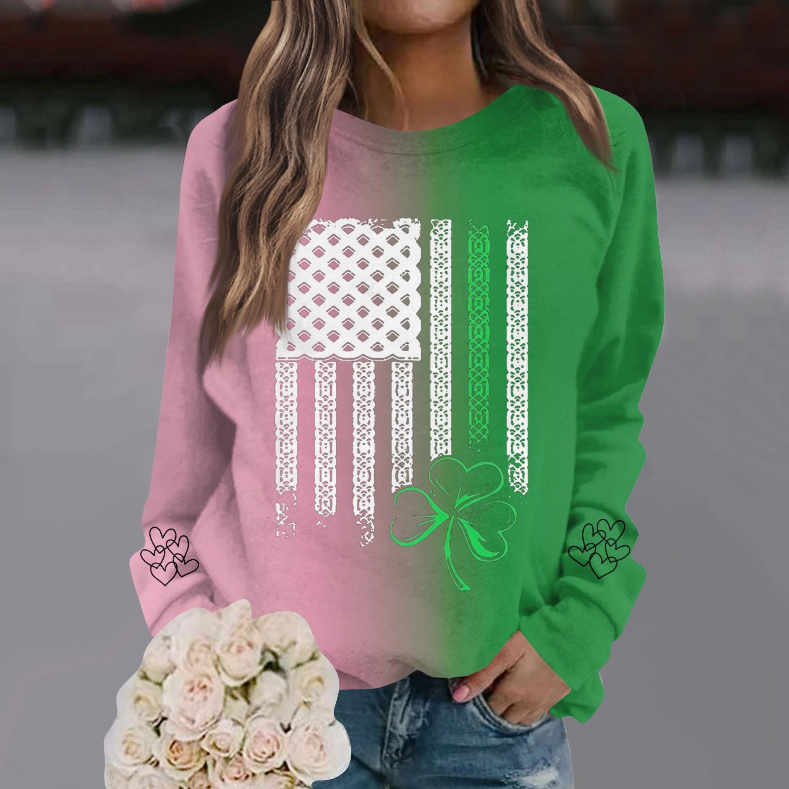 

Жіночі модні повсякденні туфлі з круглим вирізом і довгими рукавами St. Світшот з градієнтним принтом до Дня Патрика XL білий