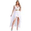 Womens Greek Princess Costume V Neck Cape Sleeve Design Sequin Trim Front Split Dress Queen Cosplay Halloween Party