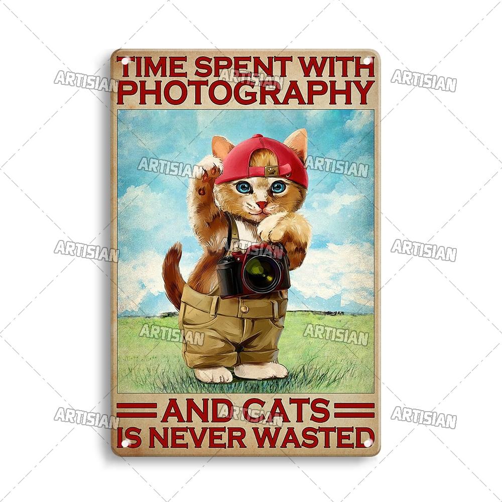 Artisian Black Cat Retro Metal Plaque Funny Pet Vintage Decorative Tin Sign Wall Decor Garage Bar Pub Club Kitchen Home Man Cave