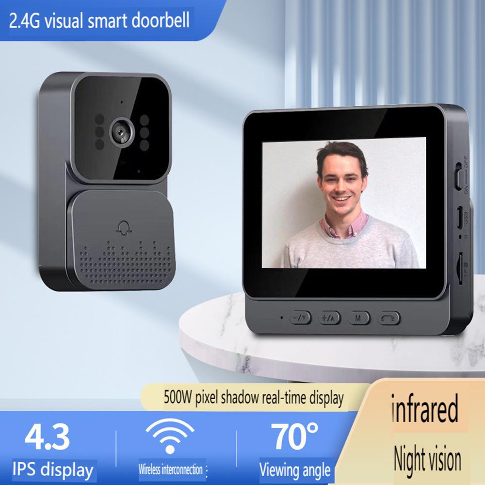 Wireless Smart Doorbell with Display, Voice Intercom, Home Alarm, and Electronic Peephole