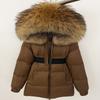 Womens Mid-Length Hooded Down Coat With Real Fox Fur Trim Slim Fit Warm Winter Outerwear Urban Commute Outdoor
