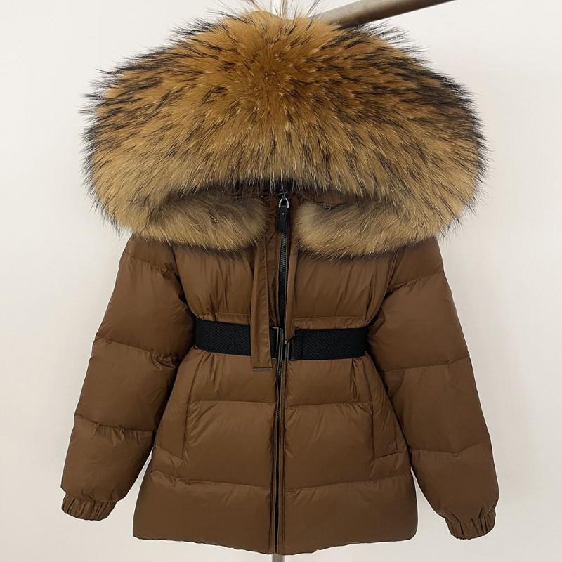 Womens Mid-Length Hooded Down Coat With Real Fox Fur Trim Slim Fit Warm Winter Outerwear Urban Commute Outdoor