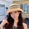 Knit Bucket Hat Striped Sun Protection Breathable French Style Rolled Edge Summer Sunshade Women