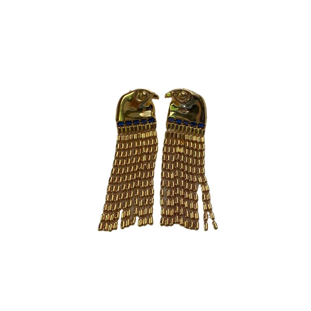 Heavy Industry Design Egyptian Sun God Eagle Head Fringed Stud Earrings Long Retro Exquisite High-End Earrings