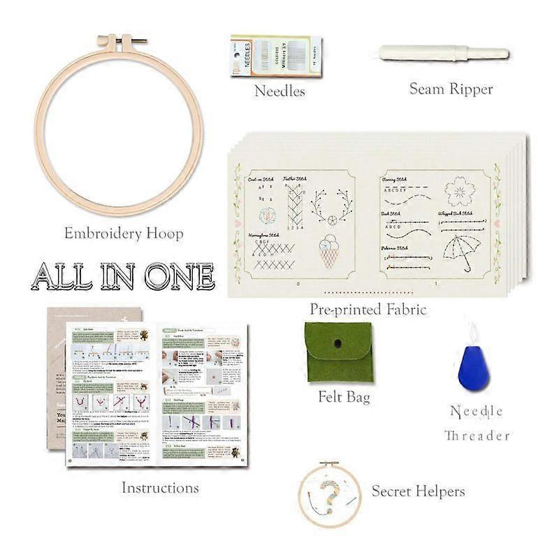 Beginner Embroidery Stitch Book with Fabric Pages, 30 Hand Embroidery Stitches for Adults, DIY Sewing Kit with Floral Motifs, Starter Practice Pattern