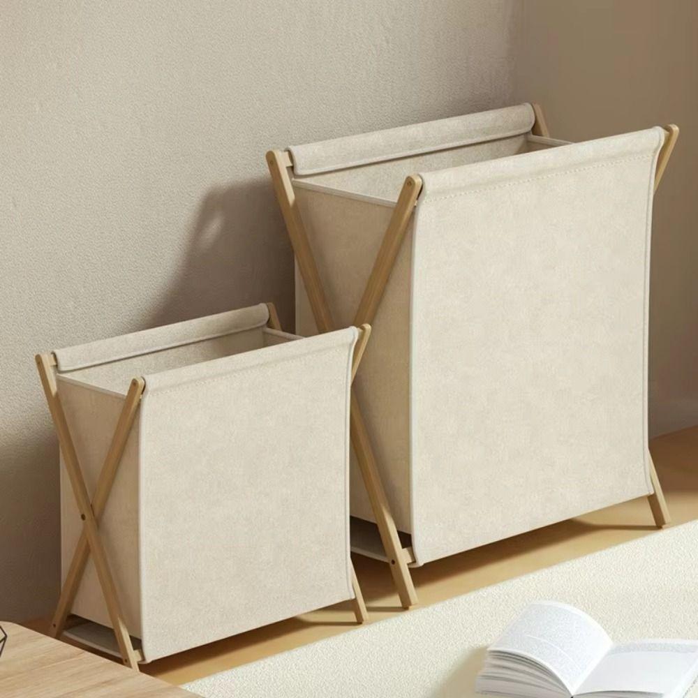 Bamboo Bracket Laundry Basket Foldable Collapsible Clothes Bins  Dirty Clothes