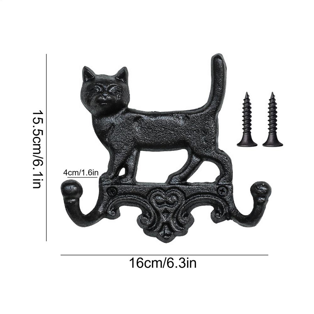 Cat Hooks Rustic Cute Iron Hanger Double Wall Hooks For Hat Key Bag Purse Clothes Farmhouse Entryway Bathroom Kitchen