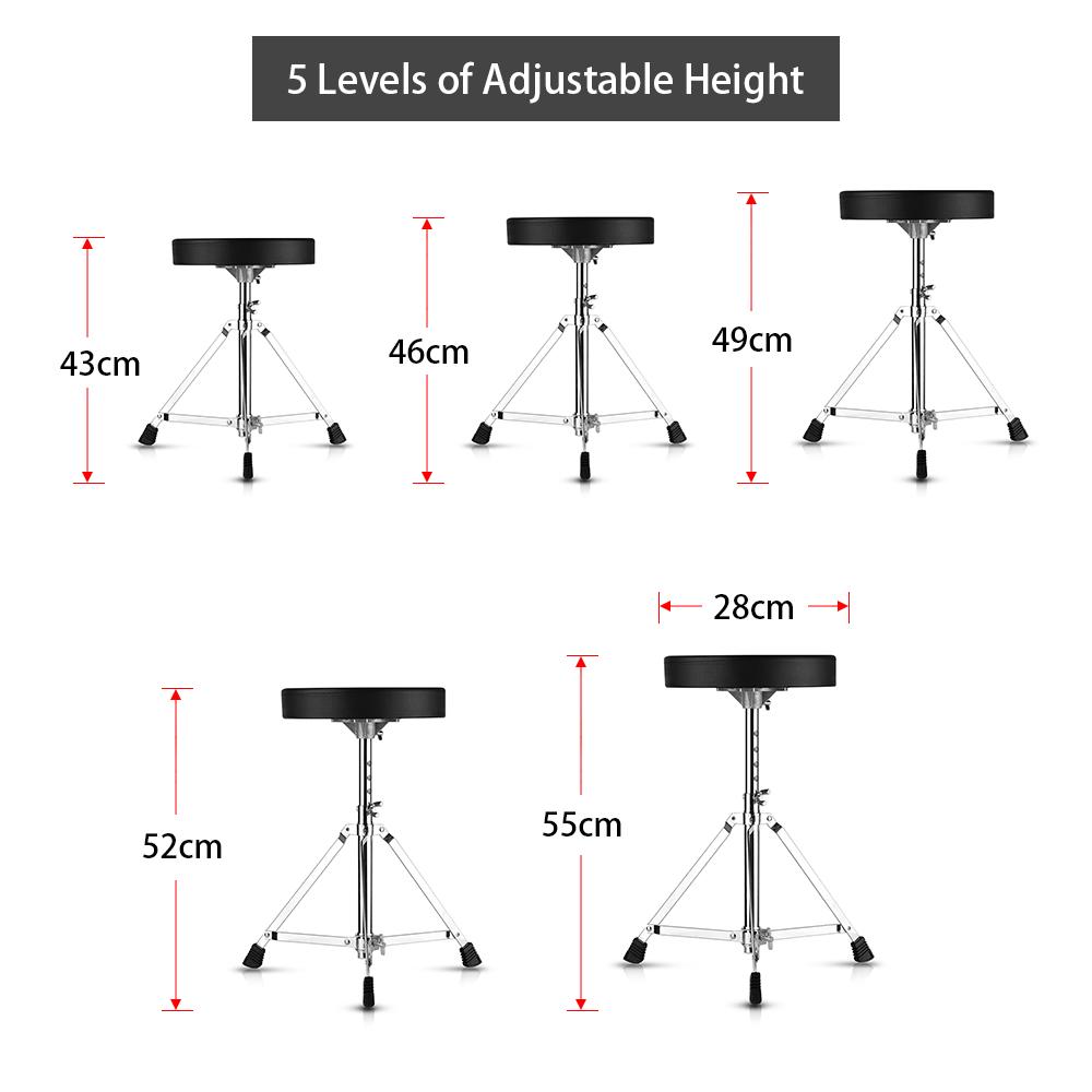 Universal Drum Throne Round Padded Drum Seat Stool Single-braced Stainless Steel Legs Anti-slip 5