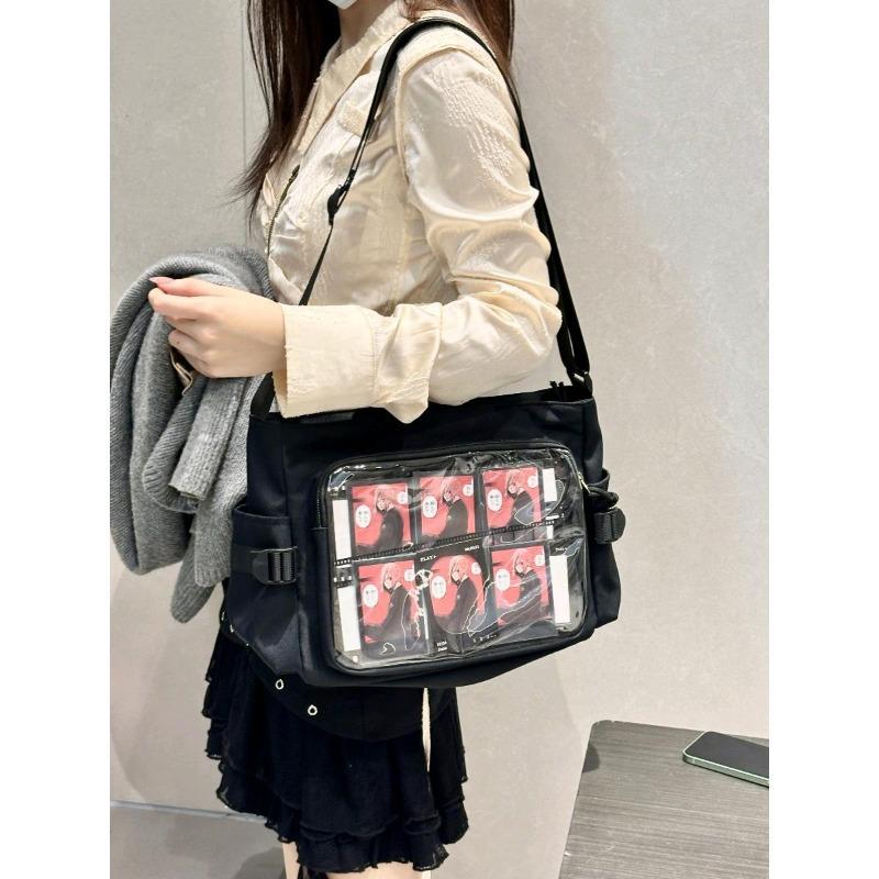 Original Daily Versatile Transparent Shoulder Canvas Campus Women's Pain Bag Food Amount Crossbody Pain Bag ()