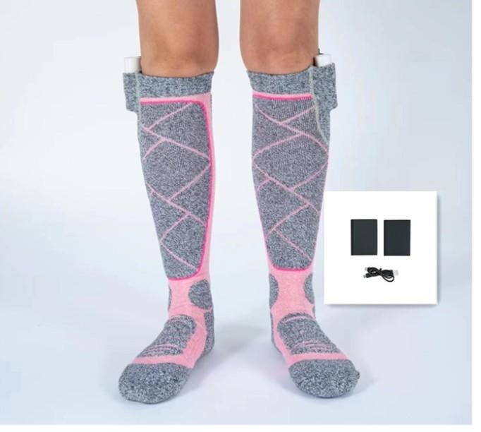 Heated Socks with 2 * 5000mAh Power Bank, Winter USB Electric Warming Socks, 3 Heat Settings, 5H+ Lasting, Machine Washable