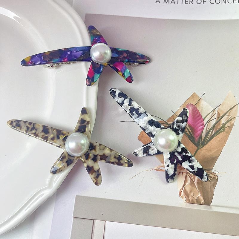 High Quality Starfish Pearl Spring Clip Simple Temperament Acetate Hairpin Star  Top Clip Side Clip Women's Hair Accessories