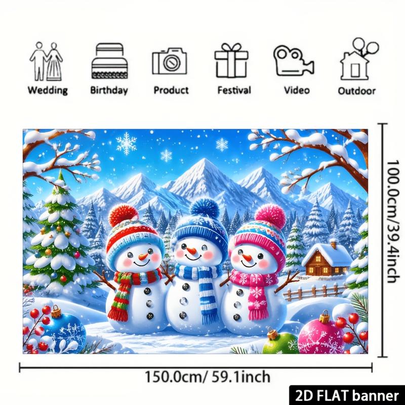 1Pcs Christmas Snowman Forest Cottage Decoration Background Winter Backdrop For Photo Studio Photo Booth Party