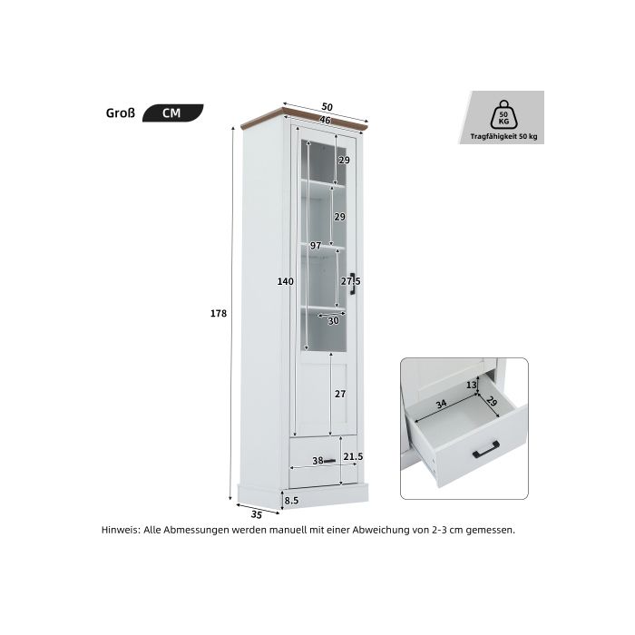 Vitrine Moderne - MUVOE - 178 Cm - Éclairage LED - 5 Compartiments - Bois Naturel