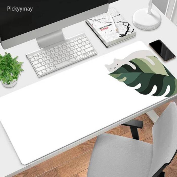 Large Mouse Mat Green Leaves Cat Mousepad Big Cute Mousepads X Office Rubber Keyboard Mats Desk Pad Overlock Mouse Pads