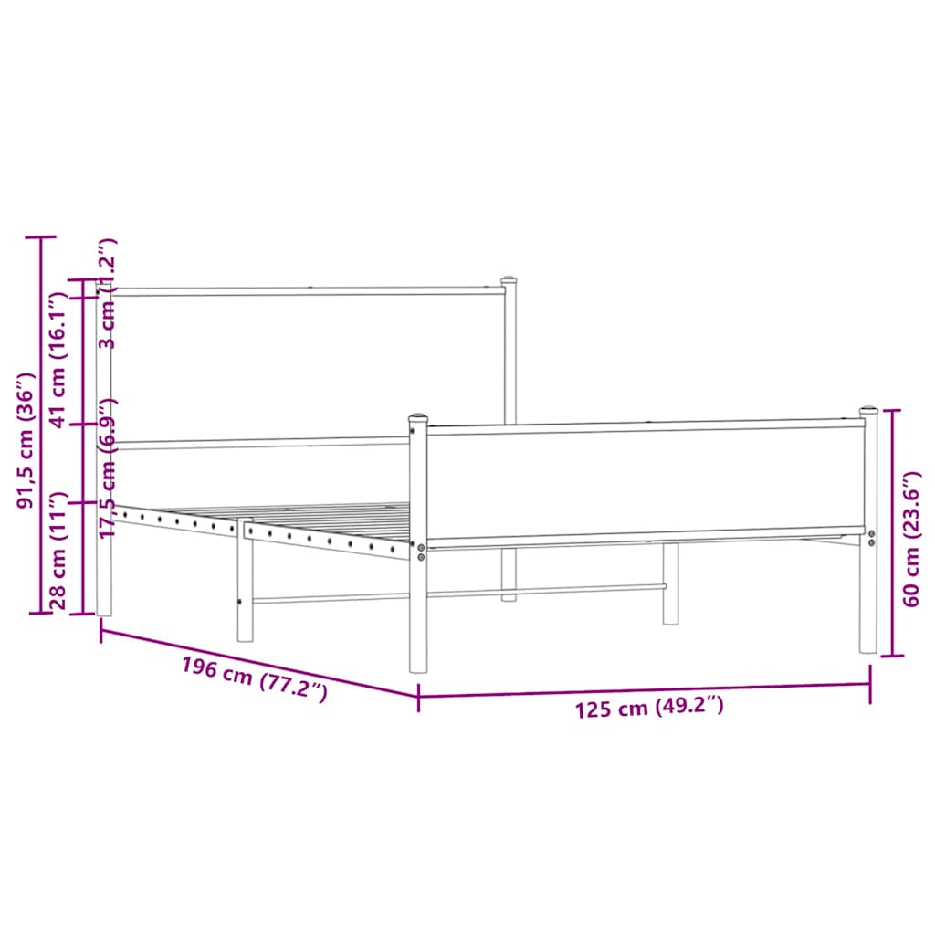 Metal Bed Frame Without Mattress Oak Effect 120 X 190 Cm
