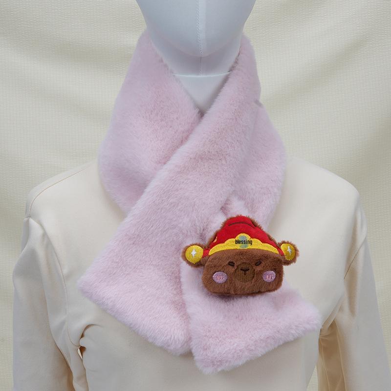 Women's Korean Style Faux Rabbit Fur Scarf - Thick, Warm, Plush Neck Warmer for Autumn/Winter 2024 - Versatile Student Accessory