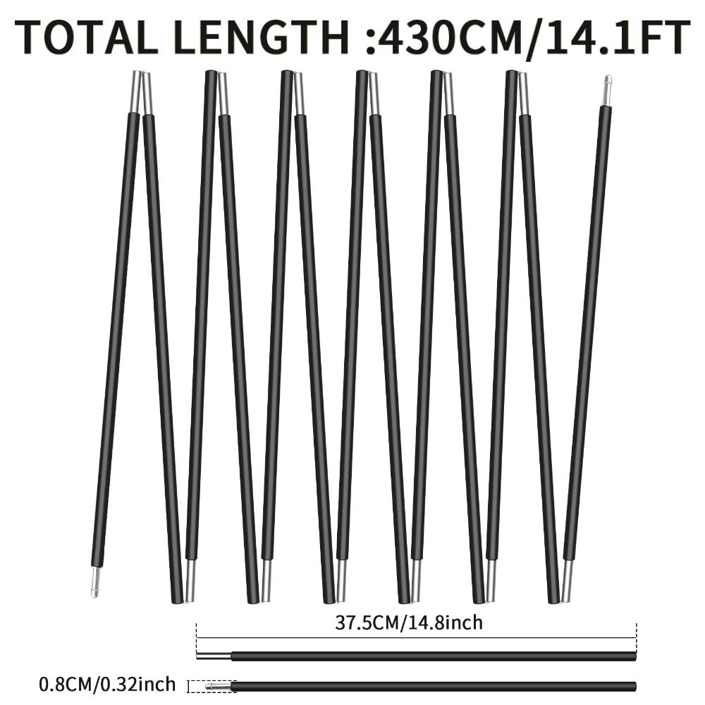 Aluminum Alloy Tent Poles 360CM/430CM Camping Tent Rods 11/13Section Camping Essential Accessories