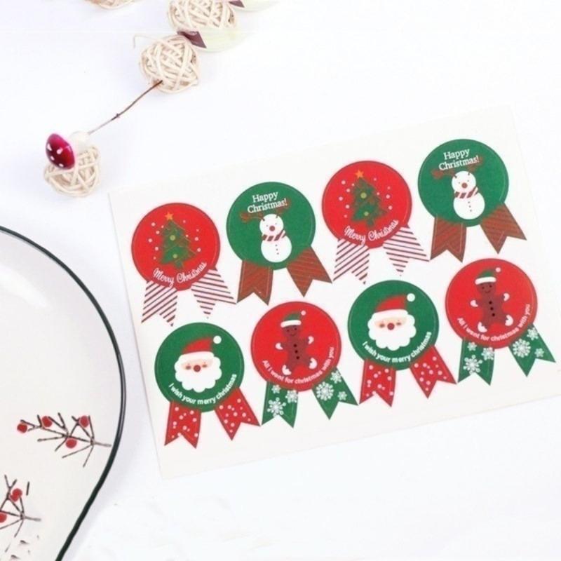 80pcs/Set Christmas Label Paper Sticker Package Sealing Stickers for Cookie Candy Nuts Package Xmas Tree Snowman Gift