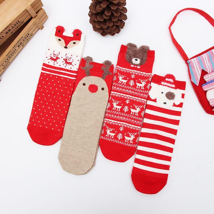 4 Pairs New Winter Cute Christmas Socks Three-dimensional Cartoon Decorative Cotton Middle Tube Socks Christmas Gift Socks Woman