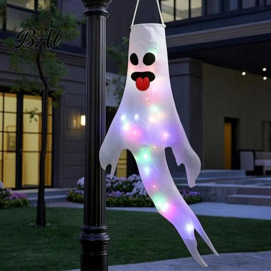 Festival Party Supplies 47 Inch Halloween Hanging Ghost Windsock with LED Lights, Luminous Flying Ghosts Knitted Fabric Flag Wind Socks for