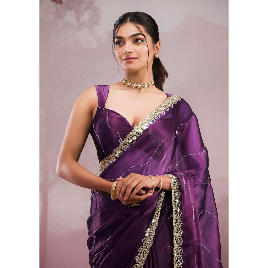 Colecție Saree Frumoasă pentru Petrecere cu Lucru cu Oglinzi Prezentată