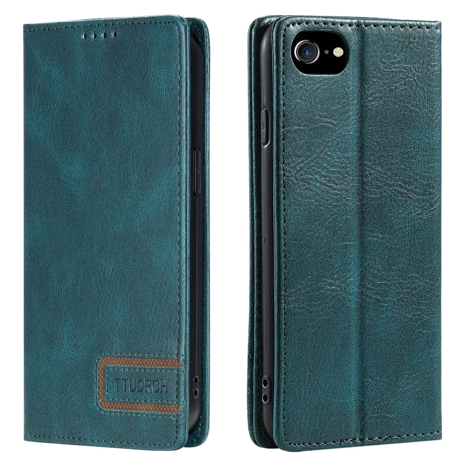 

TTUDRCH Style 007 Wallet Case for iPhone 6/6s/7/8/SE (2020)/SE (2022) Stand RFID Blocking Leather Phone Cover Green