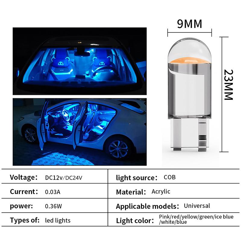 10pcs T10 W5W 194 168 LED Bulbs Reading Light COB Led Auto Dome Lights License Plate Lamp 3000K Ice Blue Amber White for 12V 24V