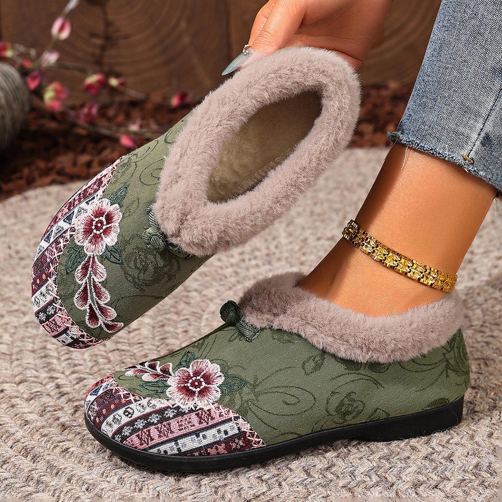 Cloth Shoes Cotton Shoes Embroidered Bag Heel Medium Hair Shoes Warm Ethnic Style Comfortable Soft Sole Mother Cotton Shoes