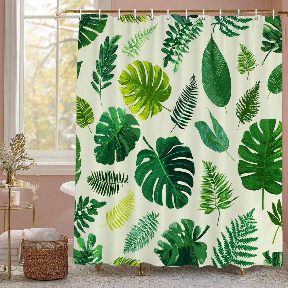 Grünes Blatt Duschvorhang, Palmblatt, Bananenblatt Badezimmerdeko, Wasserdichter Polyester Duschvorhang, Heimdeko Duschvorhang