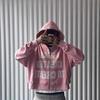 2026 Pink Printed Hoodie Women Loose Fit Zip-up Sweatshirt Casual Wear