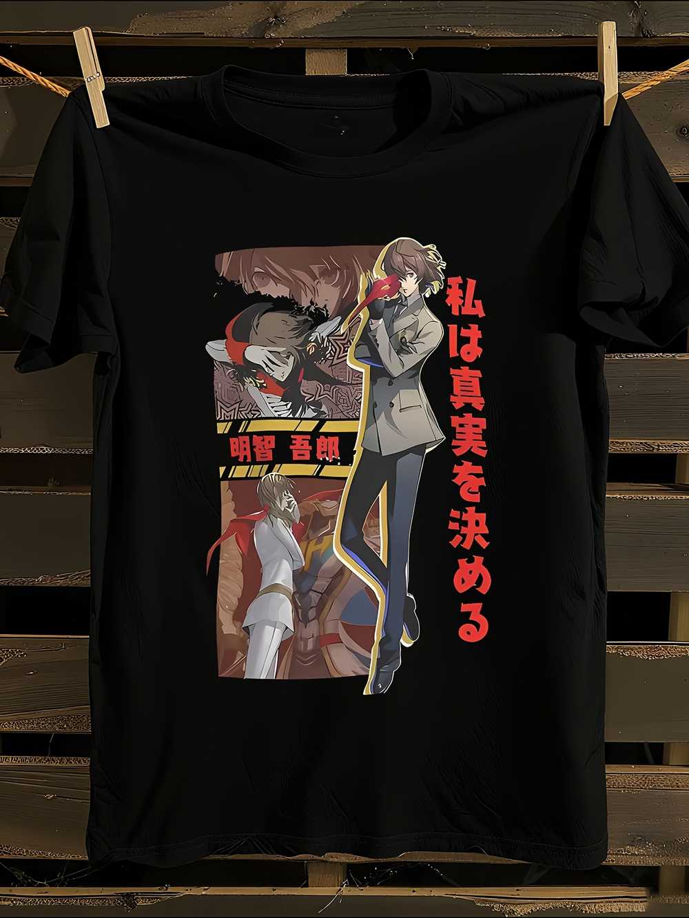 

Футболка с принтом Акечи Горо из Persona 5 Мужская футболка Женские футболки с принтом букв Футболка с короткими рукавами Повседневная уличная футболка Топ XL