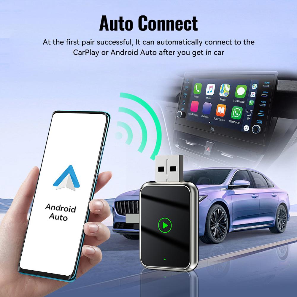 2in1 Wireless CarPlay Android Auto Adapter WiFi BT5.0 Smart Dongle Type-C Plug&Play Mini AI Box for iPhone Android Wired CarPlay