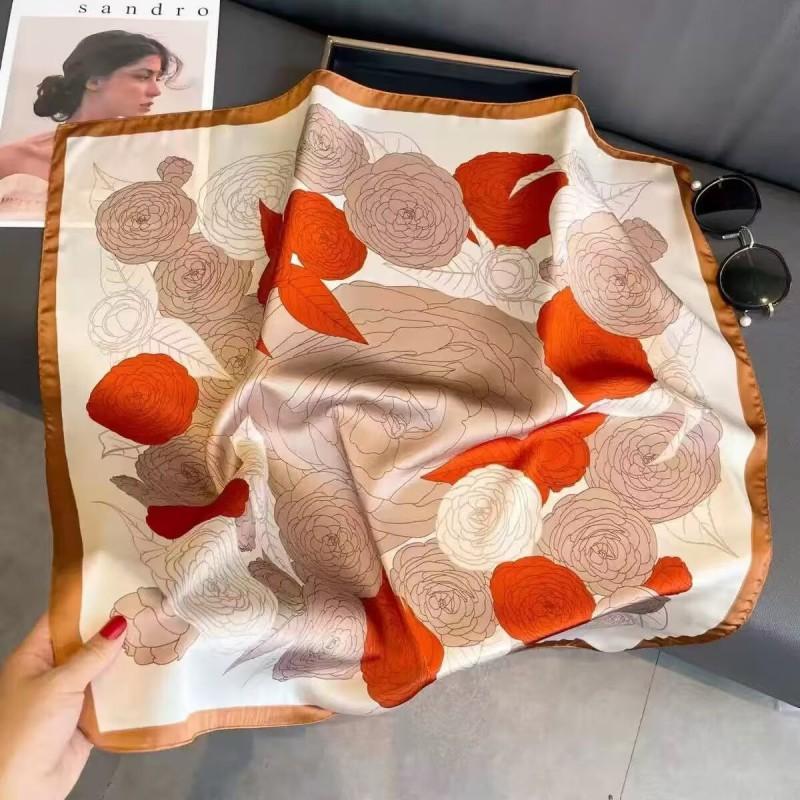 70x70cm Lightweight Cotton Silk Square Scarf With Boho Floral Print Breathable Neck Wrap Women