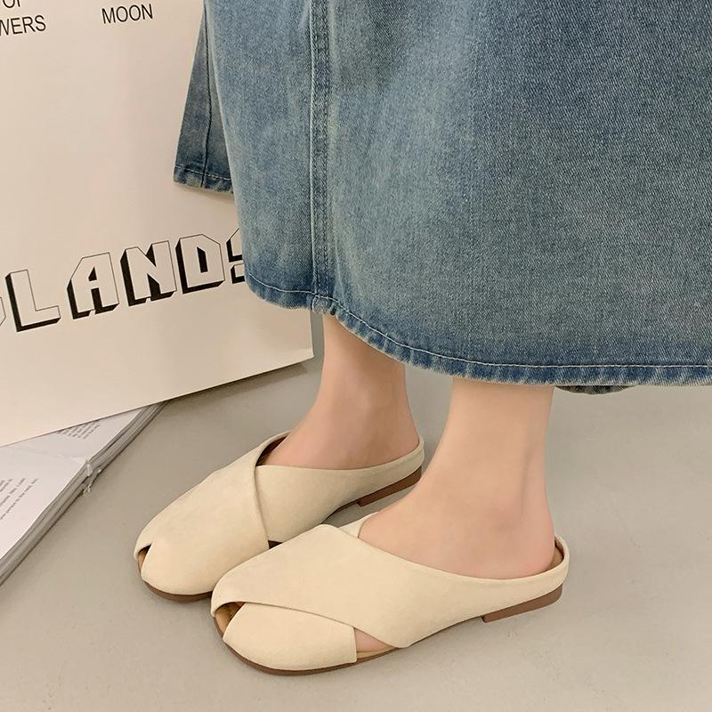 Baotou slippers spring and summer wear new women's fashion versatile gentle retro flat bottom non-slip cool slippers
