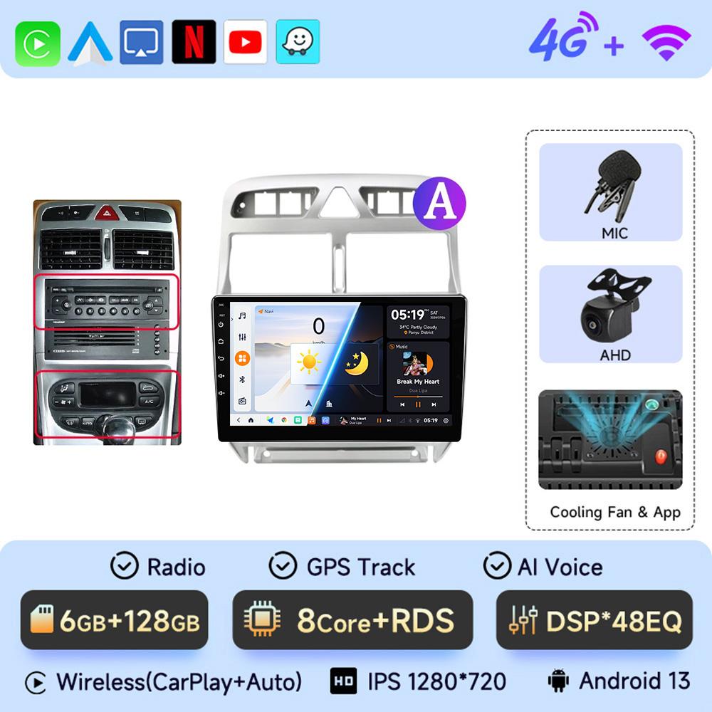 JIUYIN 9 Inch Car Radio For Peugeot 307 307CC 307SW 2002 - 2013 Wireless CarPlay Android Auto Car Intelligent No 2 Din 2din DVD