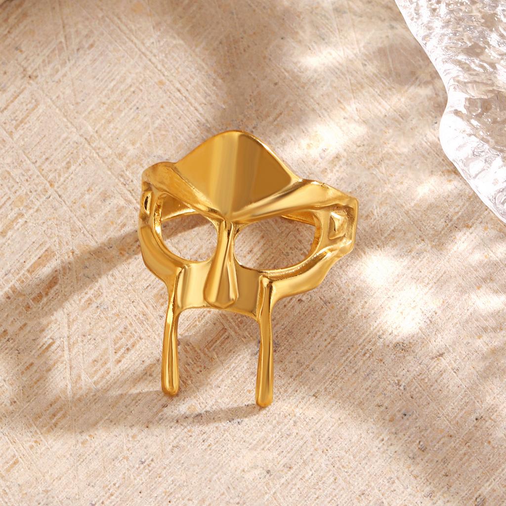 Vintage Goth Mask Rings for Women Egyptian Pharaoh Male Open Adjustable Ring Stainless Steel 18K Gold Plated Jewelry