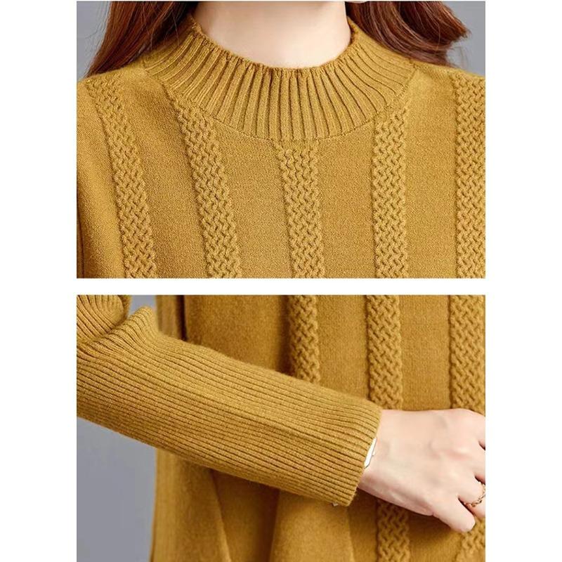 Knitted Dress for Women Autumn and Winter Long Loose Sweater Dress Half High Collar Jacquard