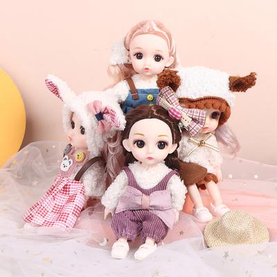 Mini muñeca articulada móvil de 16 cm, ojos grandes 3D, juguete DIY con ropa, ideal para vestir.