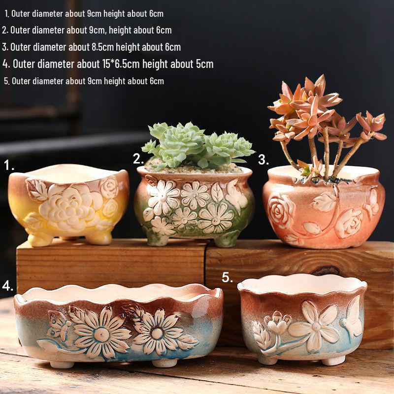 Breathable Ceramic Indoor Succulent Planter Set - Creative Small Flower Pots