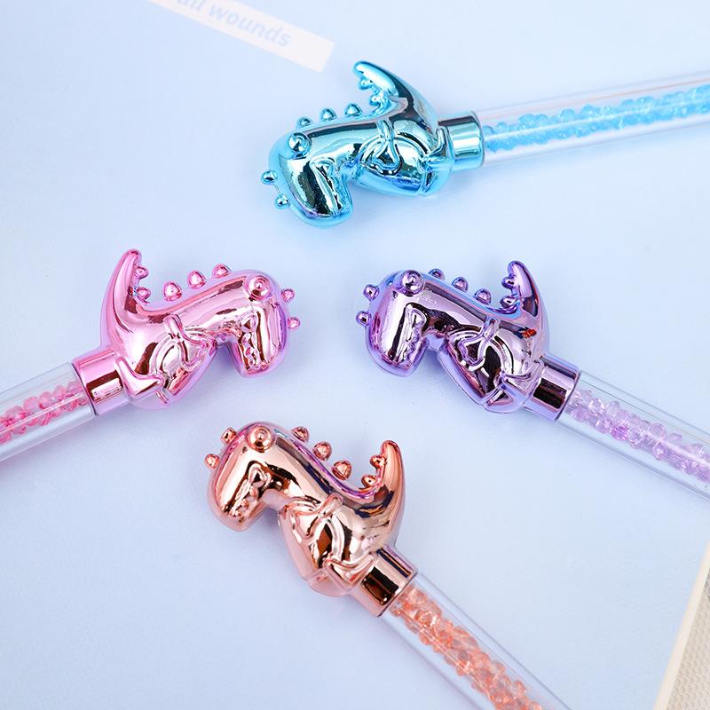 5Pcs/Lot Cute Leaky Toothed Dinosaur Diamond Ballpoint Pen Cartoon Twist Ball Point Pens Blue Ink Signature Writing Stationery