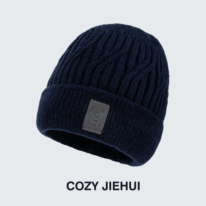 Knitted Hat New Autumn and Winter Men's Cold-proof Fleece Hat Youth Fashion Wool Hat Outdoor Sports Pullover Hat Men