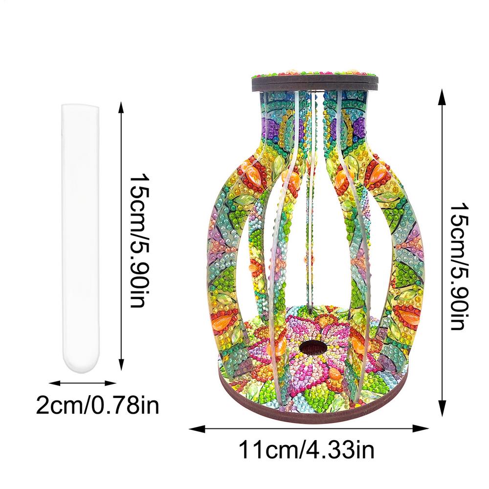 Single Flower Vase Gem Paintings Set Handmade Wooden Colorful Desktop Ornaments for Adults Holiday Art Crafts Home