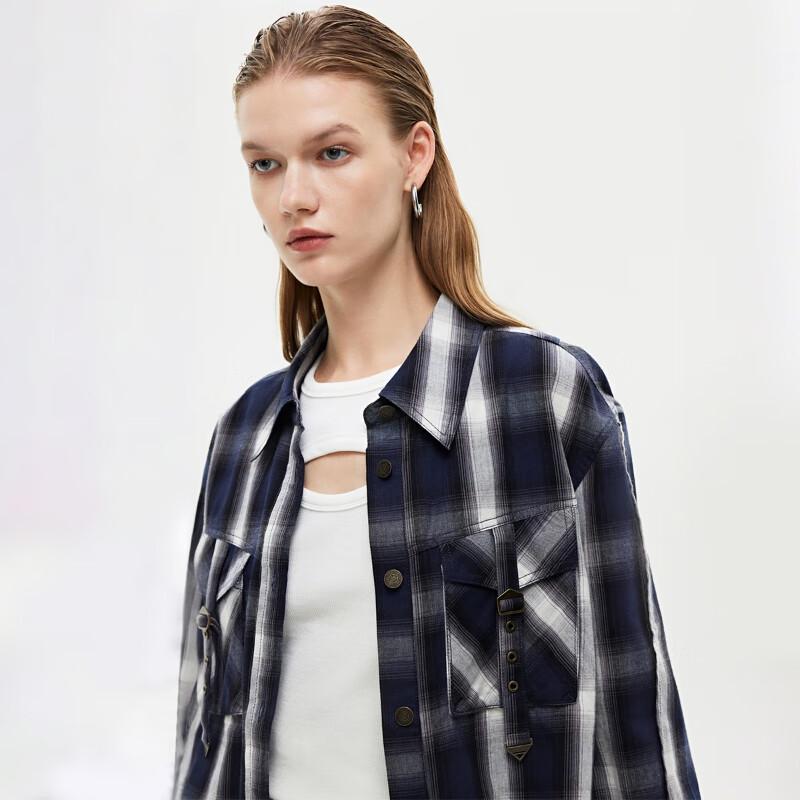 Only Women's Plaid Lapel Short Shirt