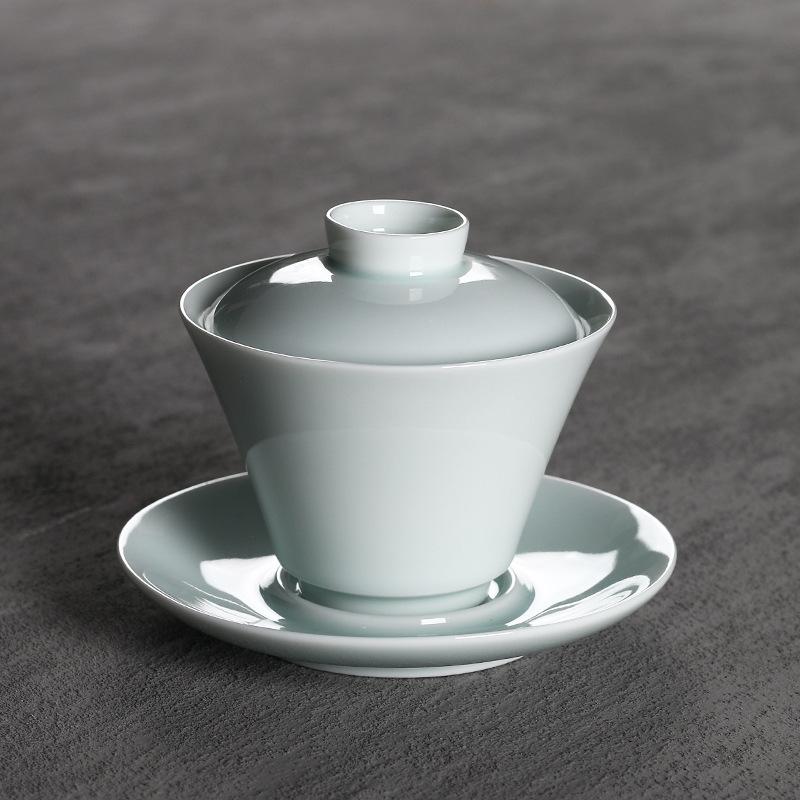 

140 мл нефритовая глина, белый фарфор, гайвань, элегантная ручная чаша, чайная супница, крышка для чайника, чаша для чая кунг-фу, украшения B-12X9CM 140ML