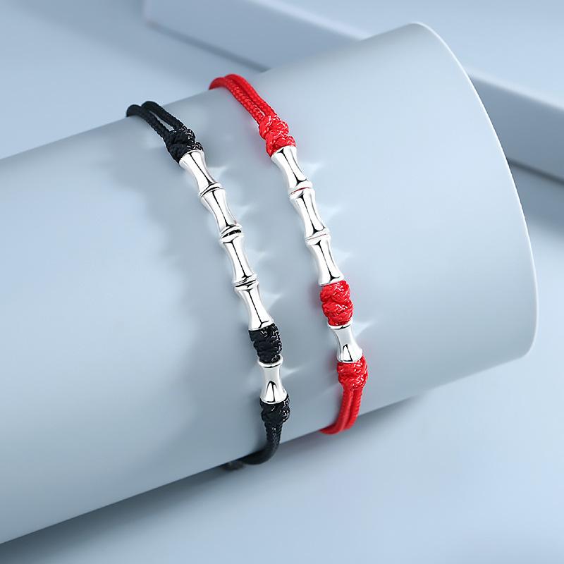 A pair of couple's bracelets s9Silver bamboo knot red rope bracelet for men and women, simple style