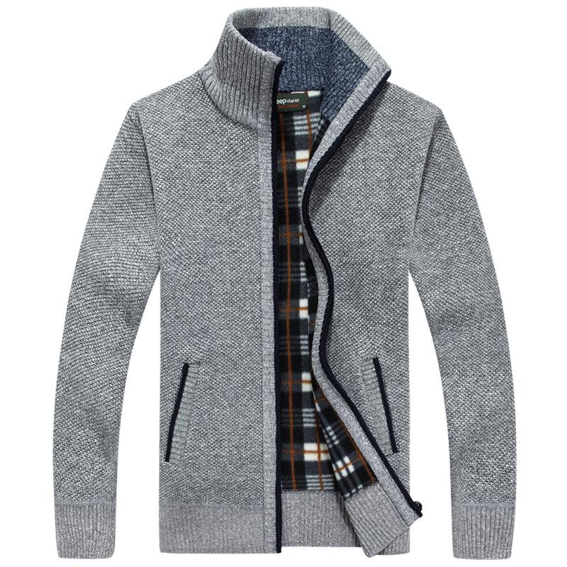 Men's Fleece-Lined Stand Collar Cardigan: Thick Knit Sweater for Autumn & Winter - Plus Size Available