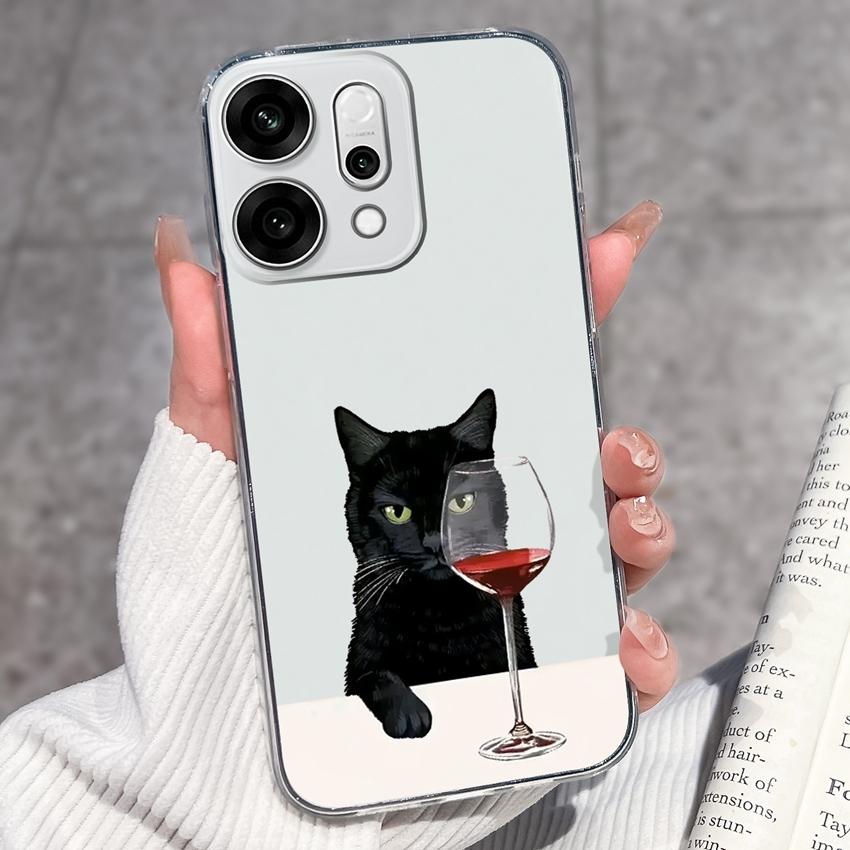 

Прозорий протиударний чохол для телефону Oppo Reno14 13 12 11 10 9 Pro 14F 13F 12F 4G 5G з кумедними візерунками чорного кота, м який силіконовий протиковзкий чохол для Oppo Oppo Reno11 Pro