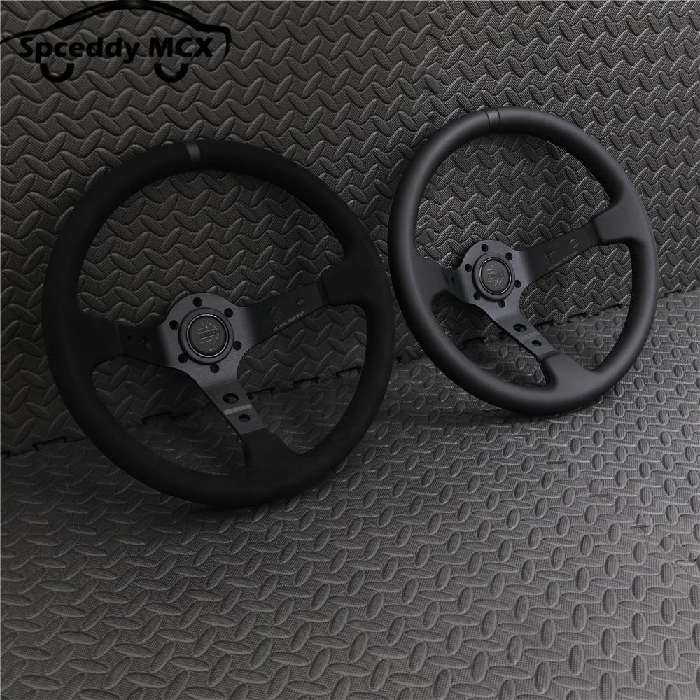 14inch 350mm Car Steering Wheel Suede Leather/Genuine Leather Deep Concave Drift JDM Racing Black Edition 2407MOBE125