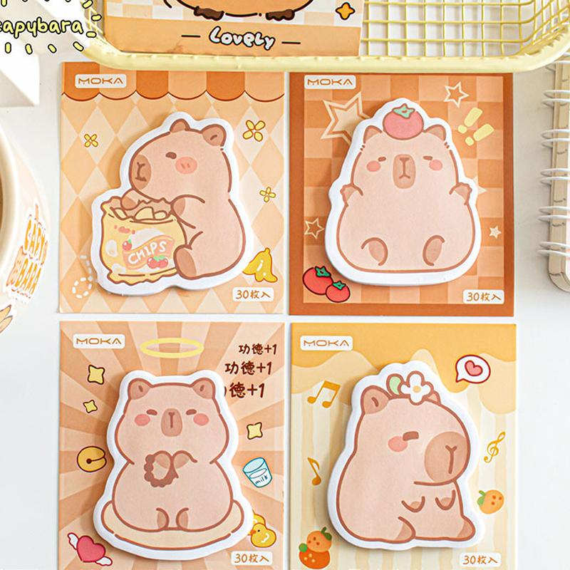 4Pcs Cute Capybara Sticky Notes Kawaii Offices Accessories Notepad Memo Pad Aesthetic Stationery School Student Planner