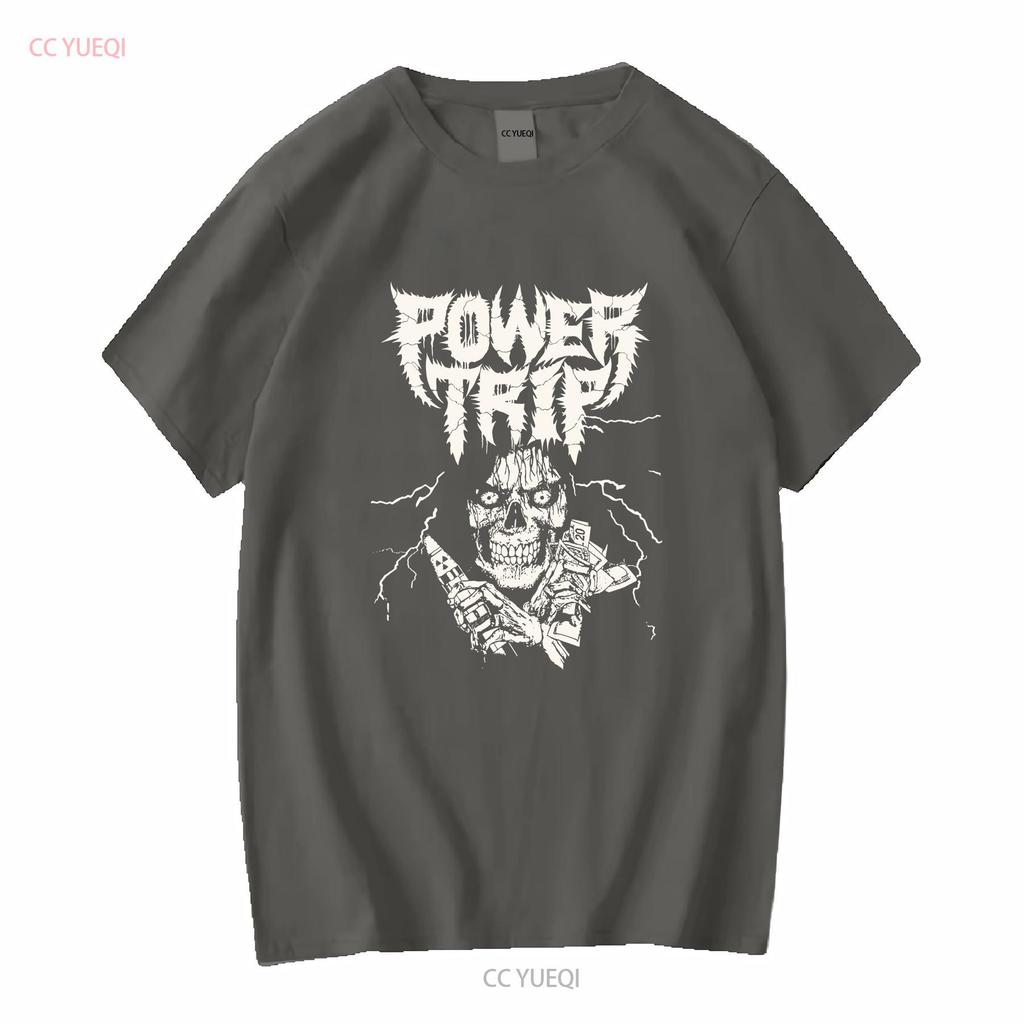 Retro Power Trip Band T-Shirt Schwarz Kurzarm S bis 5XL TA3553 Langarm Vintage Gewaschen Grafik Lässig Stilvoll Bequem